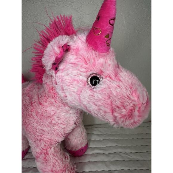 Hug & Luv Pink Unicorn Plush Heart Print Glitter Eyes Pink 13” - Picture 5 of 7